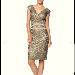 Tadashi Shoji Embroidered Lace Sequin V-Neck Dress